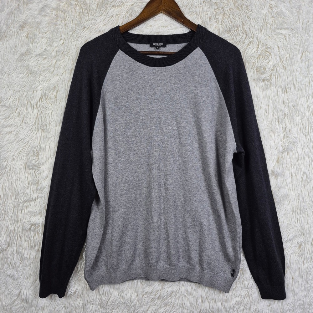 Ron Dorff Mens XL‎ Raglan Knit Sweater Grey Cotton Wool Blend Quiet Luxury